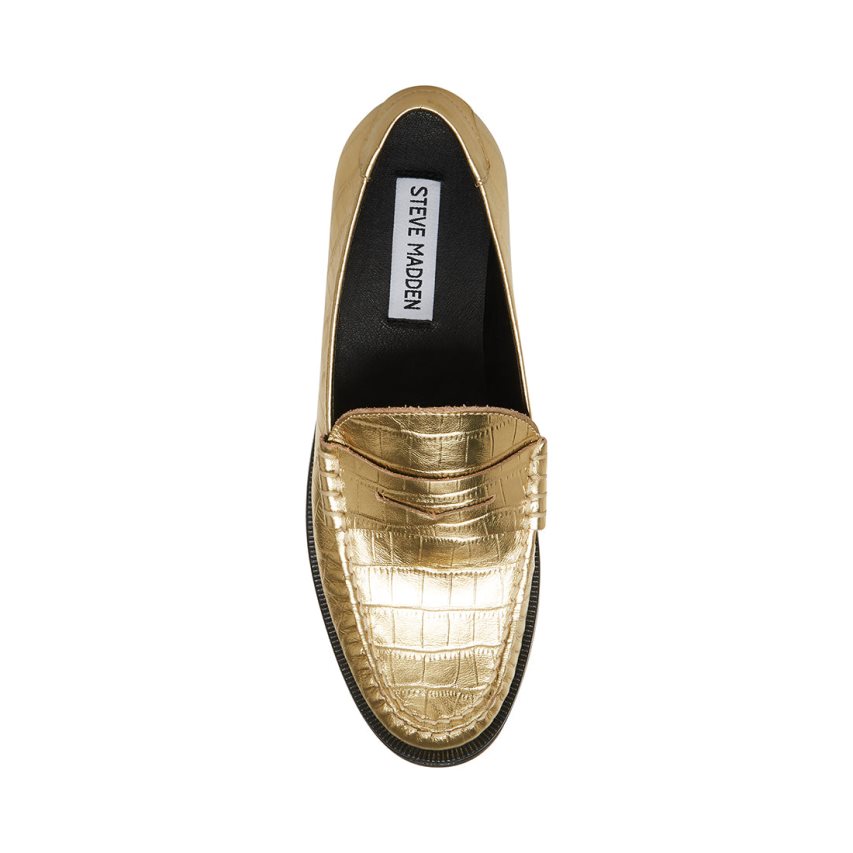 Gold Steve Madden Emmet Crocodile Women's Loafers | PH 516816UI